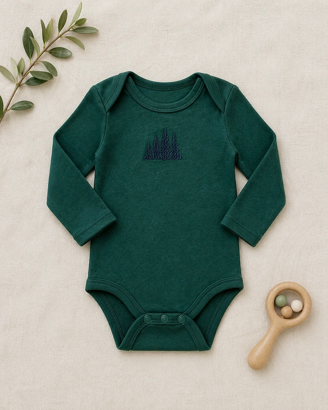 Organic Cotton Embroidered Romper – Emerald